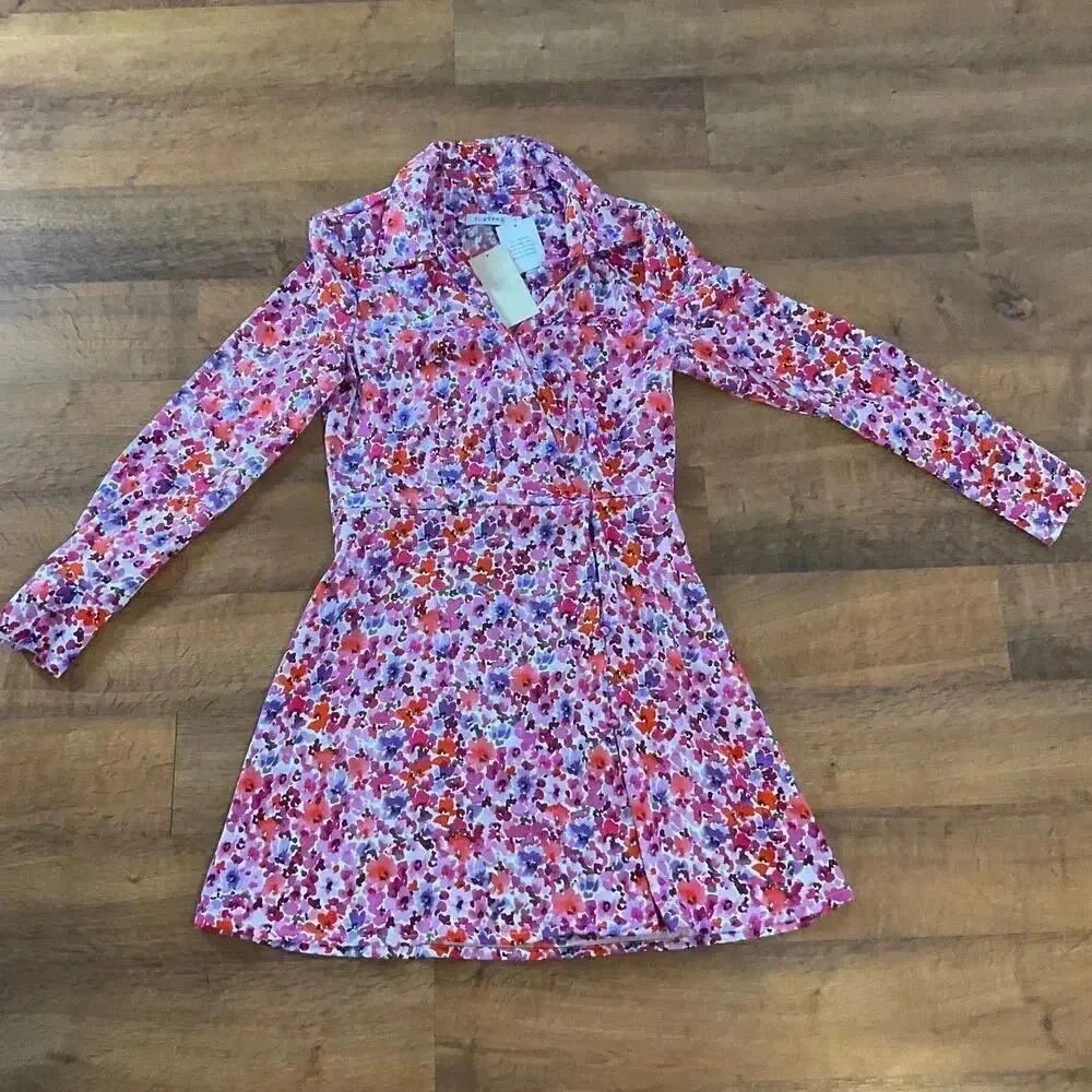 Just Fab Collared Floral Long Sleeve Women's Retro Dress Size Small NEW WITH TAG